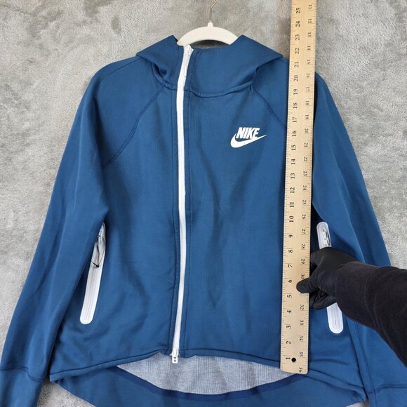 Nike Fleece Hoodie Jacket Womens Small Blue Full Zip Pockets Swoosh 930757-474 - Picture 2 of 12
